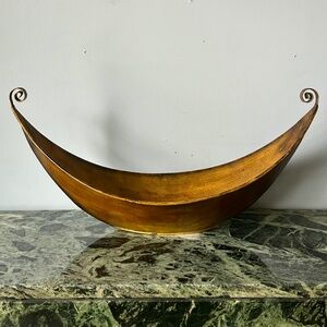 Mustard Yellow/Brown Large Metal Boat Shaped Decorative Bowl